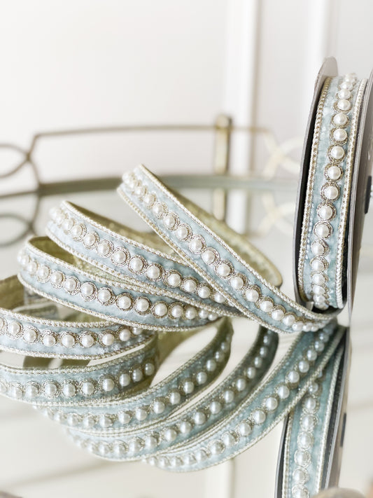 Seafoam Pearl Velvet Ribbon 1”x 5 yd