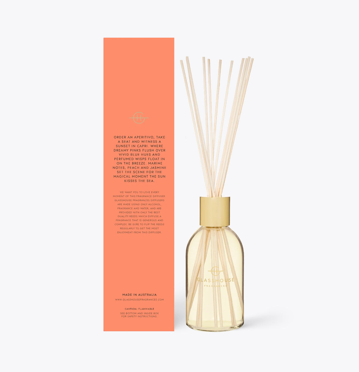 GLASSHOUSE Sunsets in Capri White Peach and & Sea Breeze Fragrance Diffuser 8.4 Oz