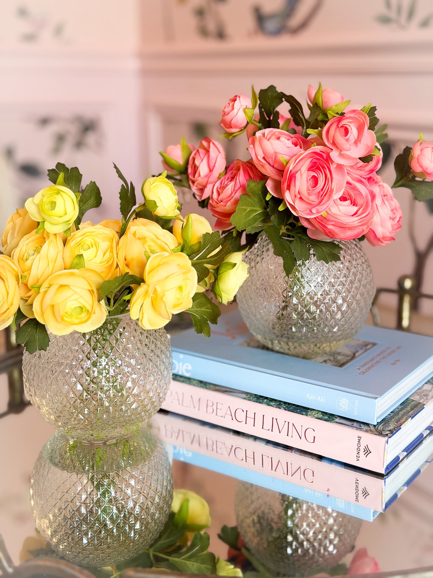 Pink Ranunculus in Glass Vase-11”