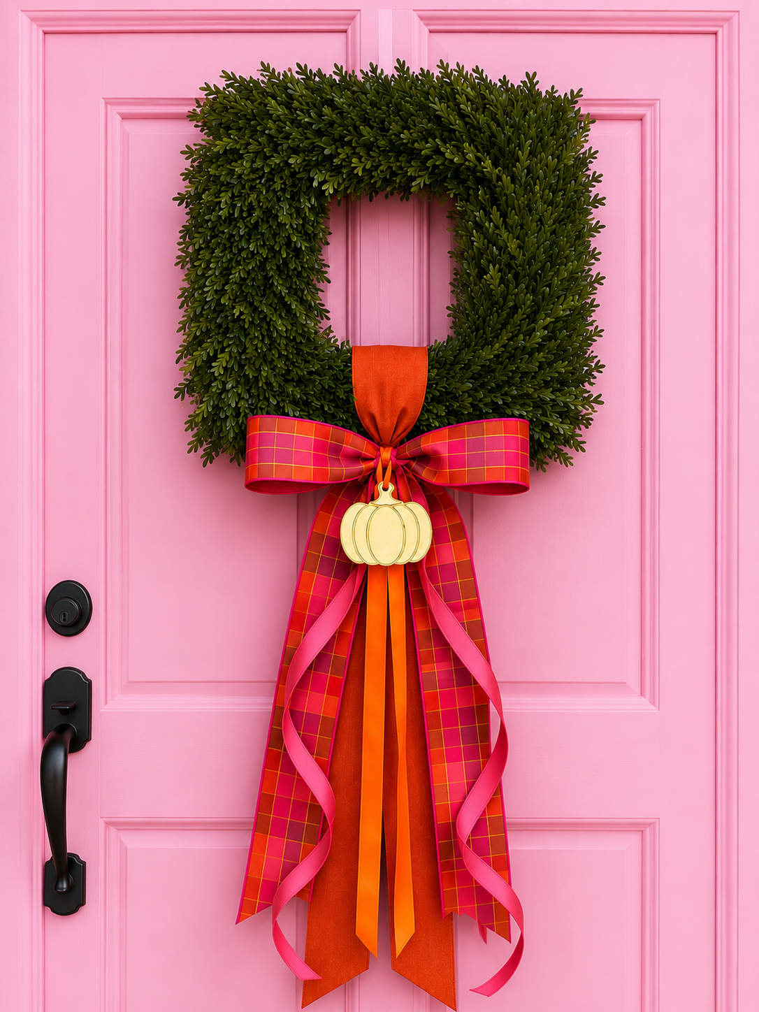 Pumpkin Patch Plaid Tea Leaf Wreath
