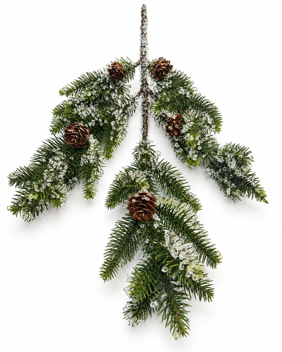 Green Angel Pine Branch with Ice Christmas Pick