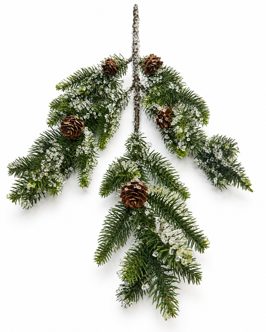 Green Angel Pine Branch with Ice Christmas Pick