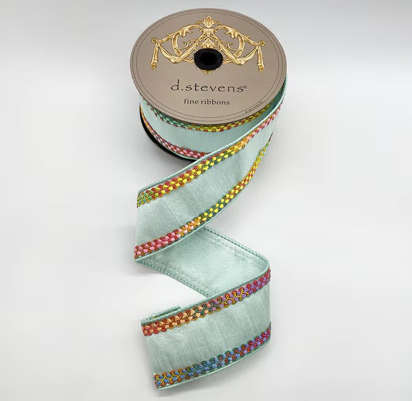 Dupion Bright Mix Color Center Braid, Light Blue Ribbon