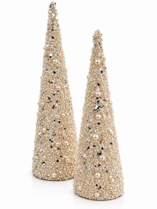 Pearl Embellished Cone Trees Set