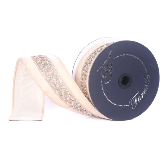 Ivory Pearl & Crystal Embellished Velvet Ribbon