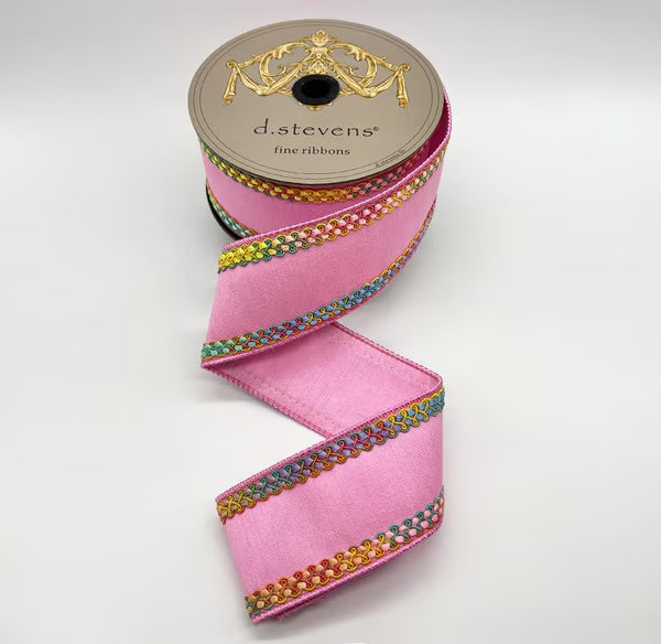 Dupion Bright Mix Color Center Braid, Light Pink Ribbon