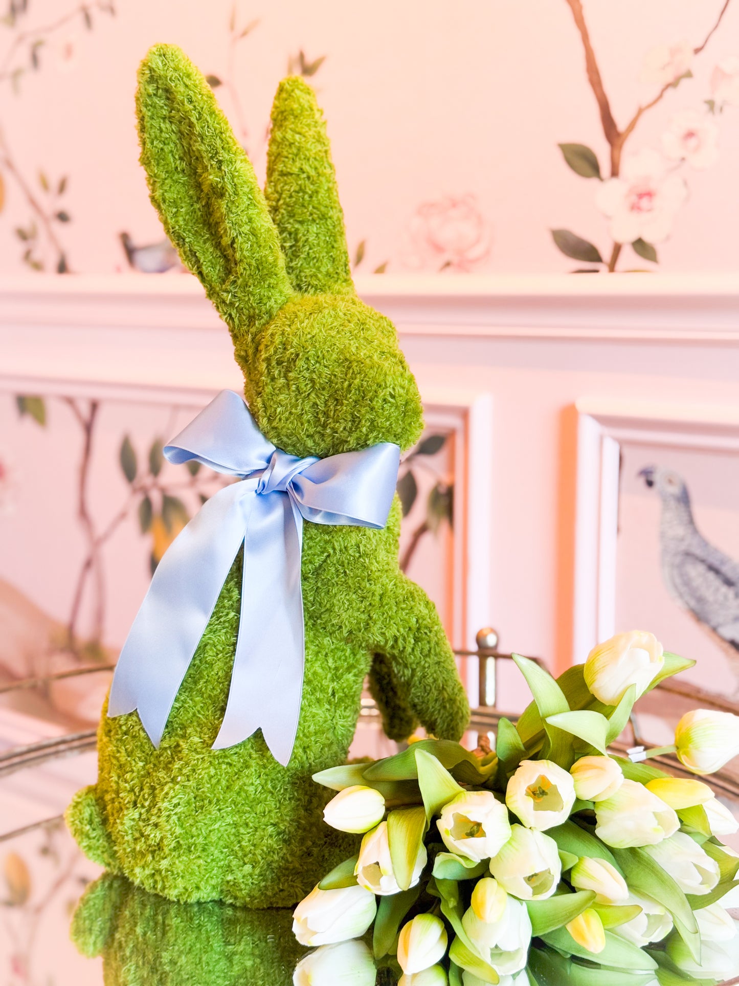 Moss Bunny With Satin Bow