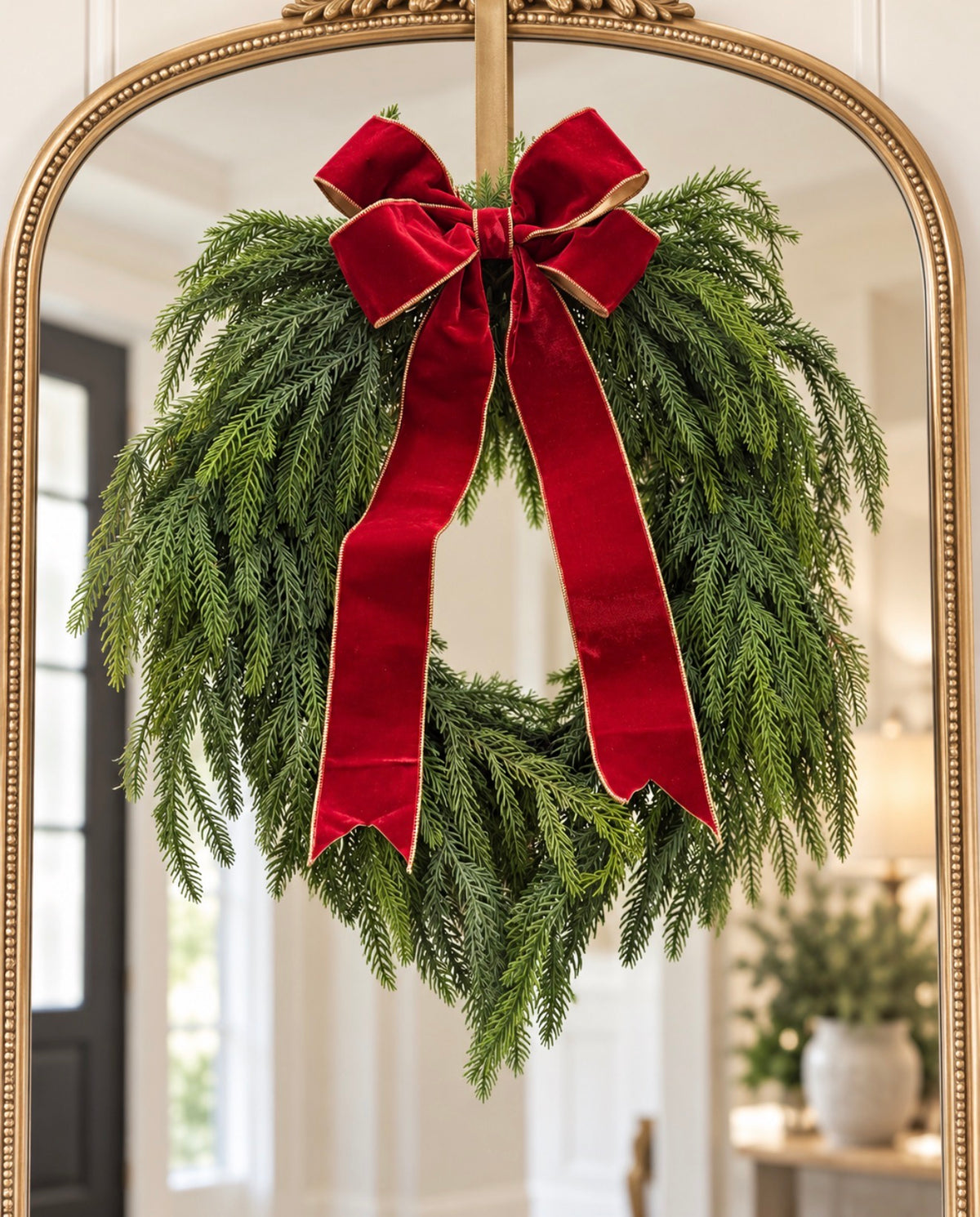 24” Willow Pine Wreath with Candy Apple Red Bow