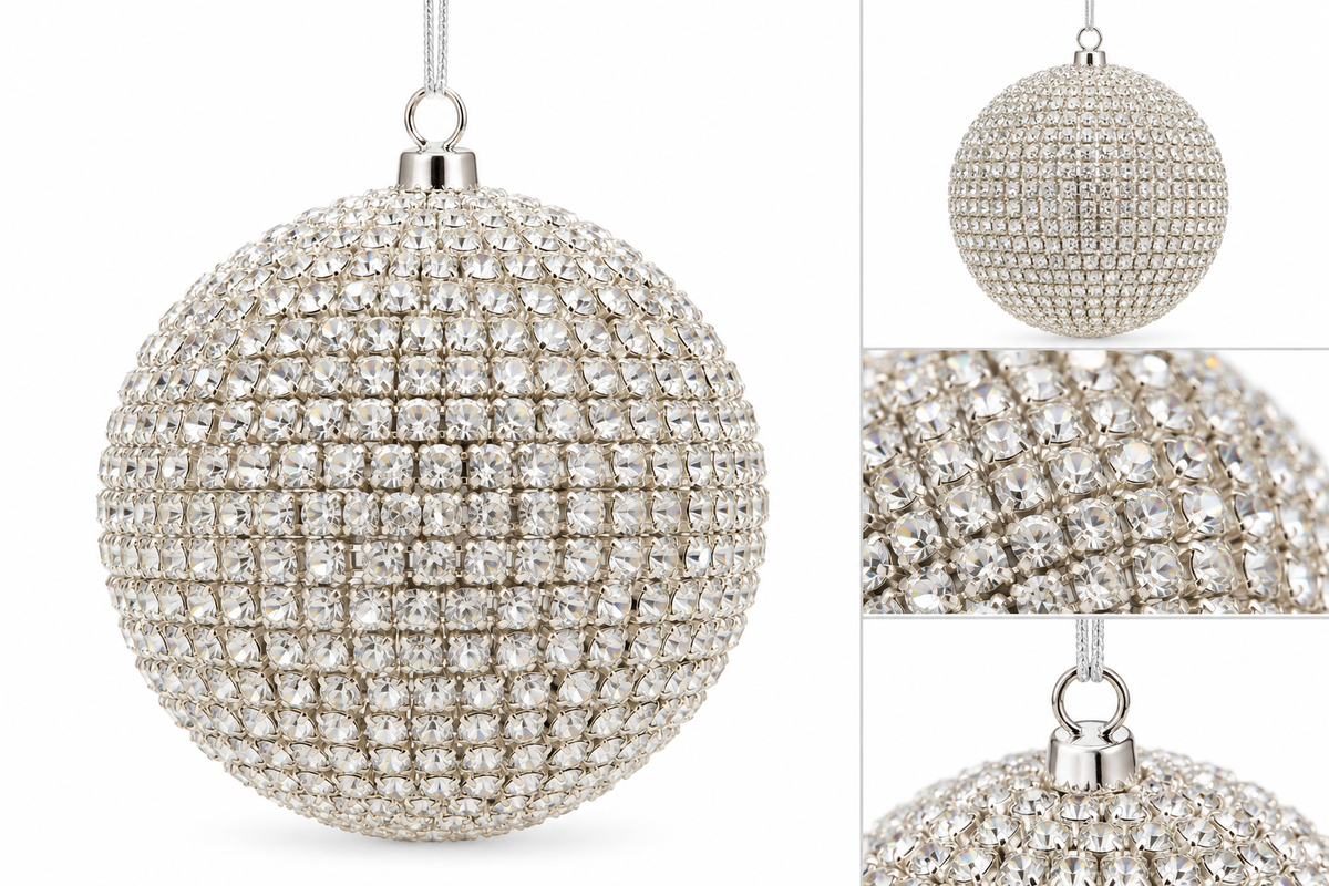 4” Silver Diamond Ball Christmas Ornament