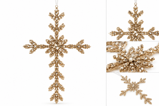 11" Gold Diamond Cross Christmas Ornament