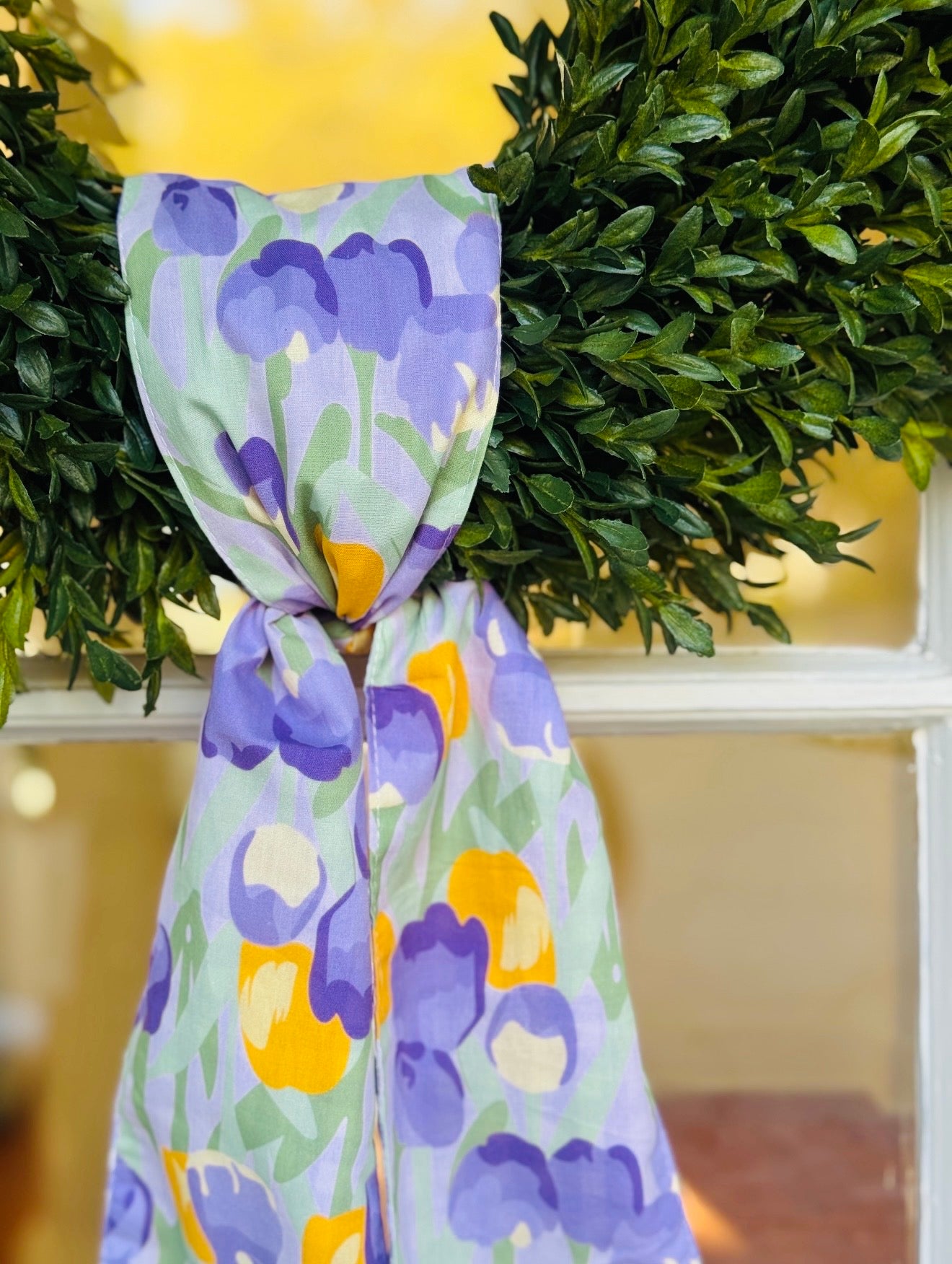 poplin yellow lavender watercolor tulip check back sash, lavender