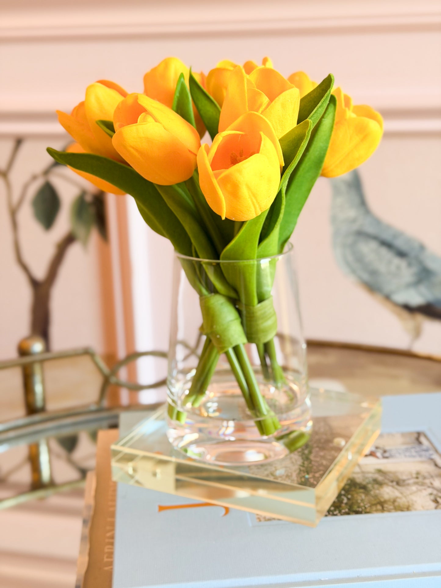 Real Touch Tulips in Glass Vase with Acrylic Water (3 Colors)