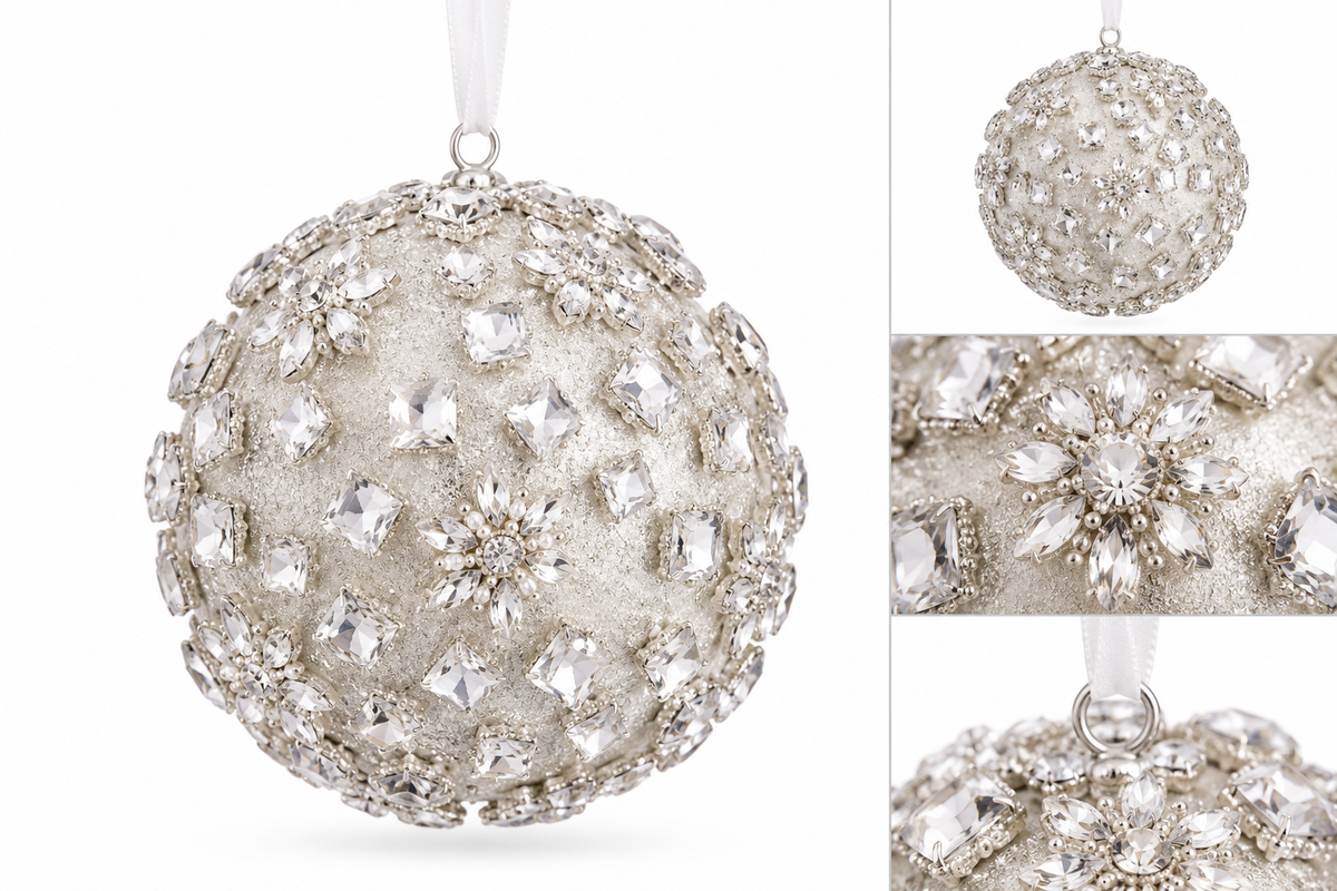 5" Silver Rhinestone Ball Christmas Ornament