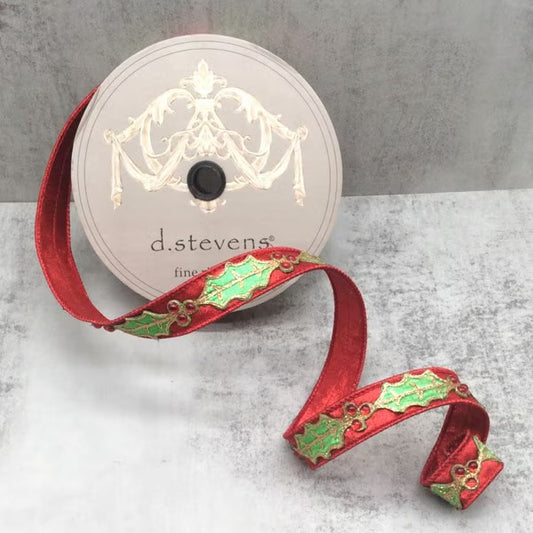 Metallic Dupion Jewel Holly Trim Red