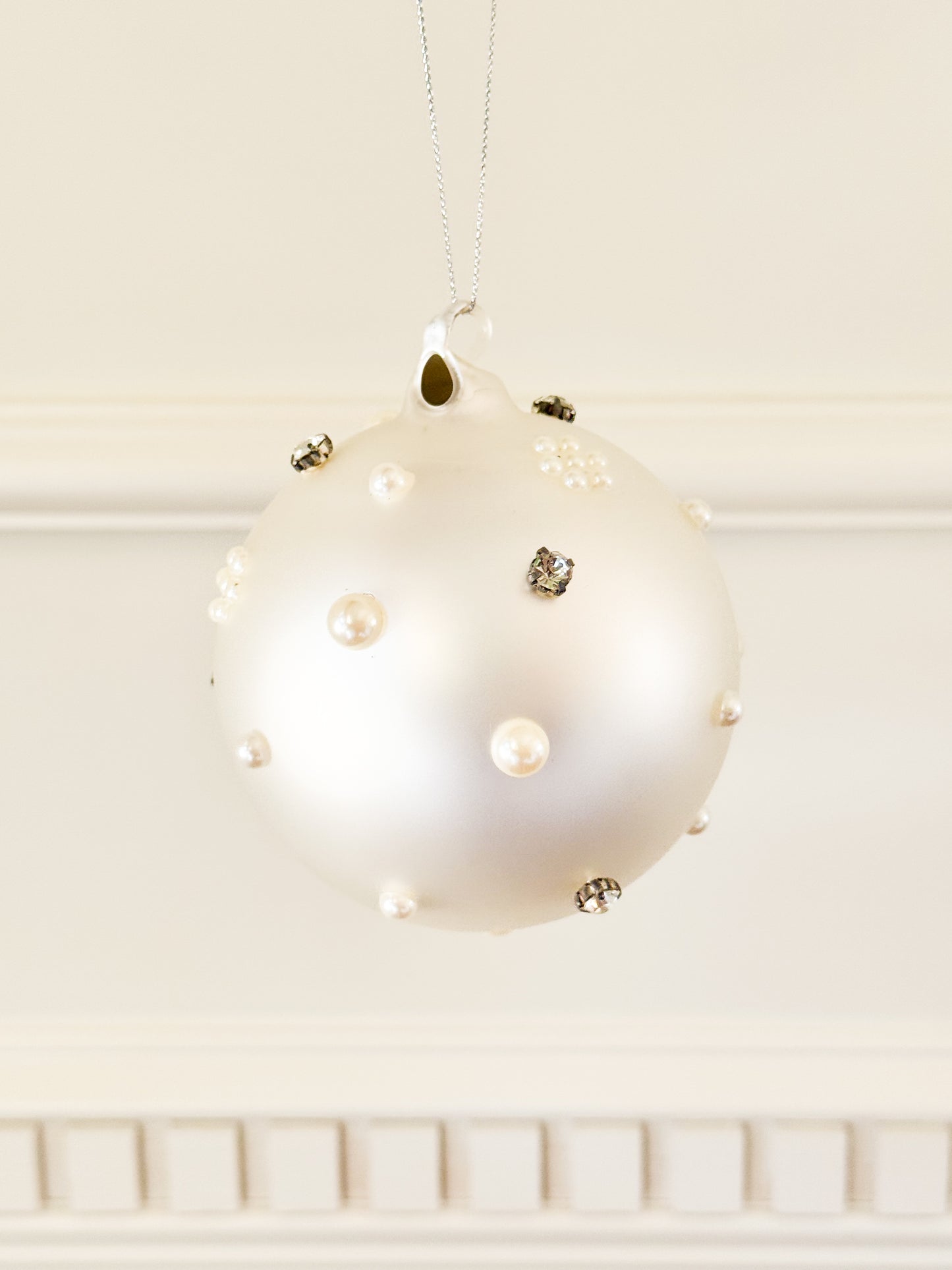Set of Six Frosted Pearl & Crystal Snowfall Ornaments