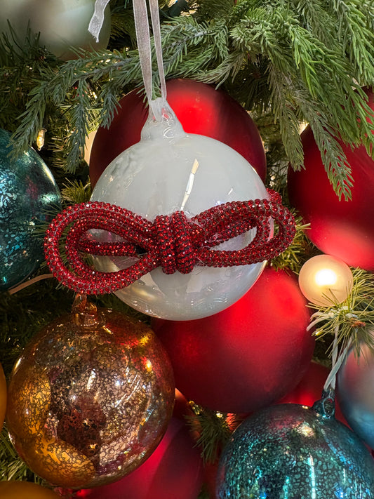 4” Glass Ball with Bow set of 4