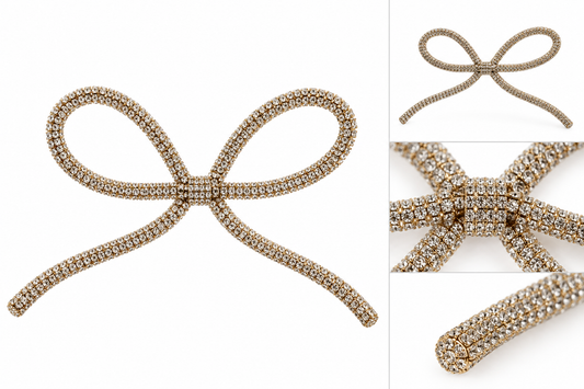 12” Gold Diamond Rhinestone Bow with Clip