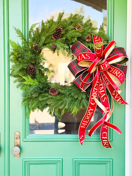 RL Noel Mixed Foliage Wreath & Lux Bow