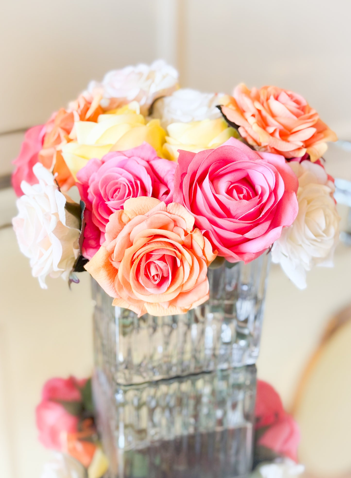 Real Touch Mixed Roses In Glass Vase