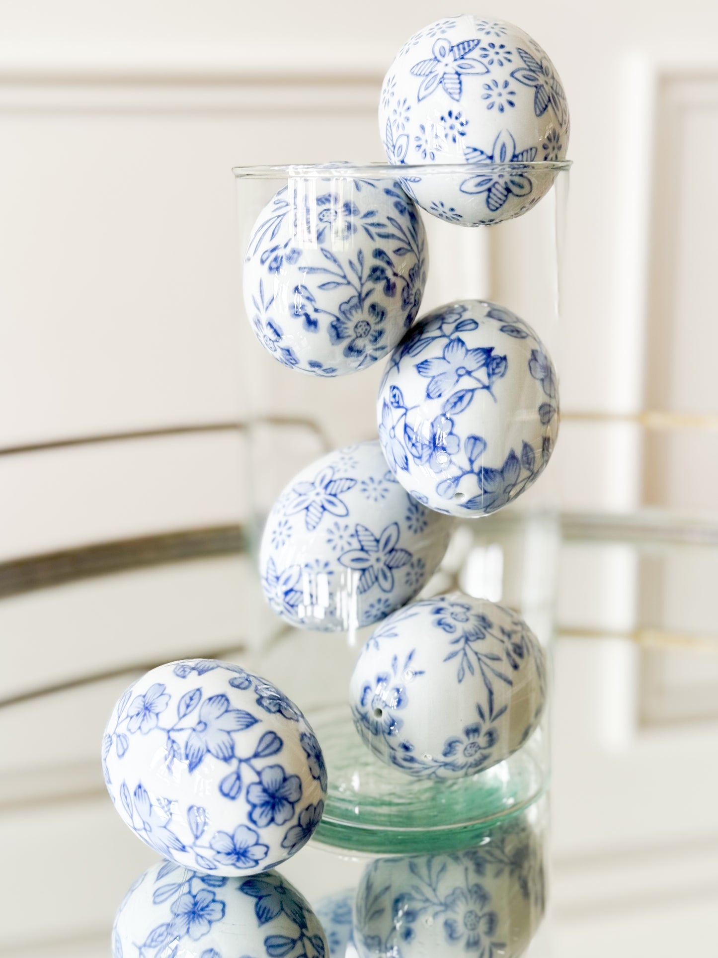 Set Of 6 Toile Porcelain Eggs