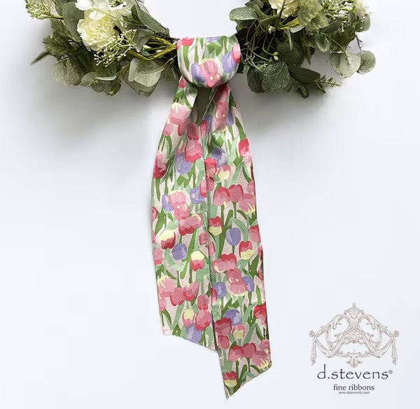 poplin pink lavender watercolor tulip check back sash, green