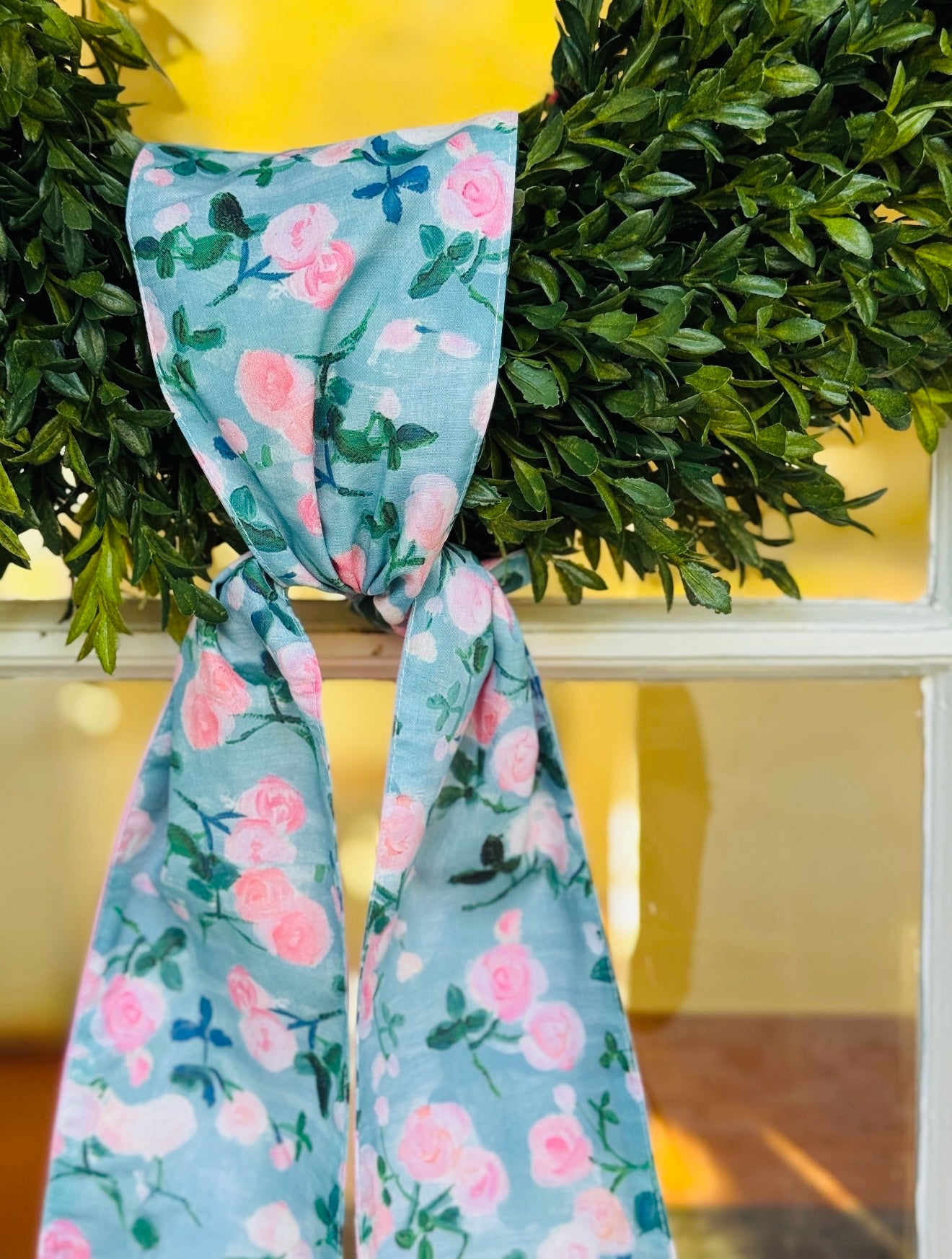 Poplin Pale Pink Watercolor Roses Sash, Pink Blue