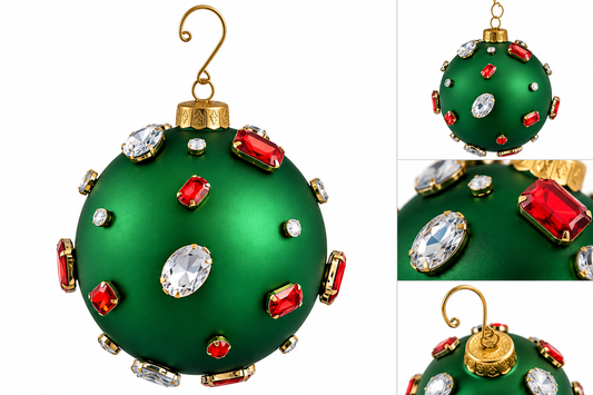 4.75" Green Rhinestone Glass Ball Christmas Ornament