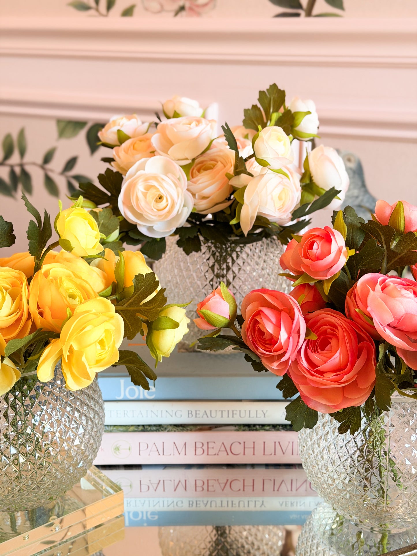 11” Cream & Blush Ranunculus in Glass Vase