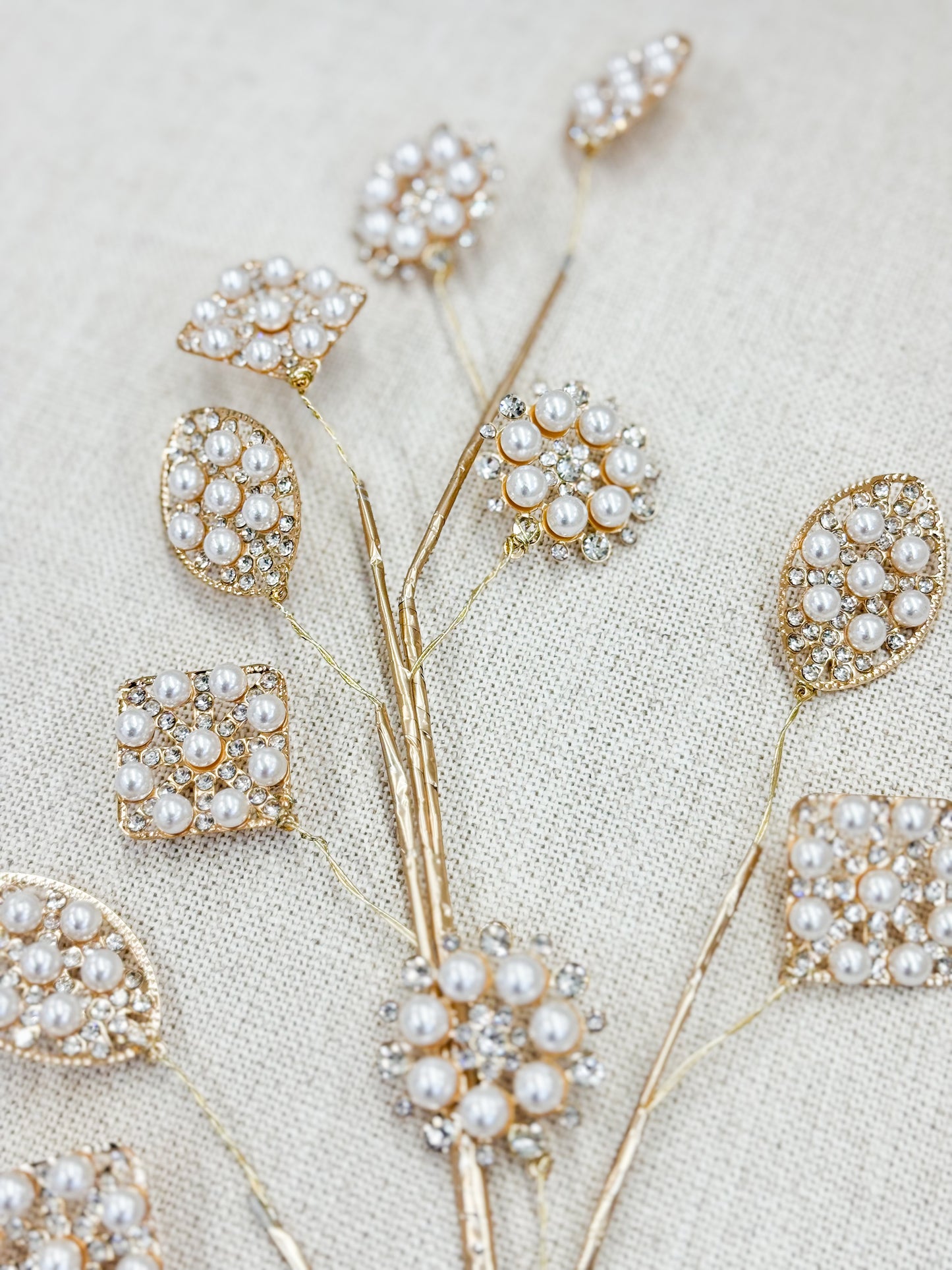 Set Of 5 Gilded Pearl & Crystal Bloom Stem