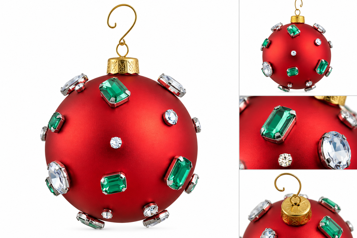 4.75" Red Rhinestone Glass Ball Christmas Ornament