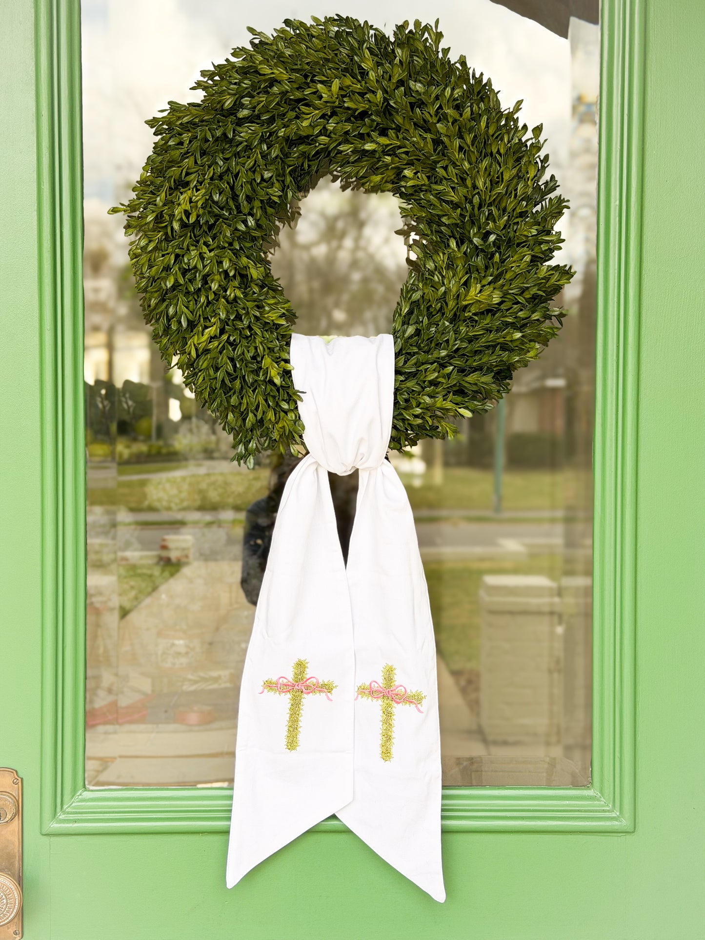 Blanc Box Heirloom Cross Linen Wreath Sash