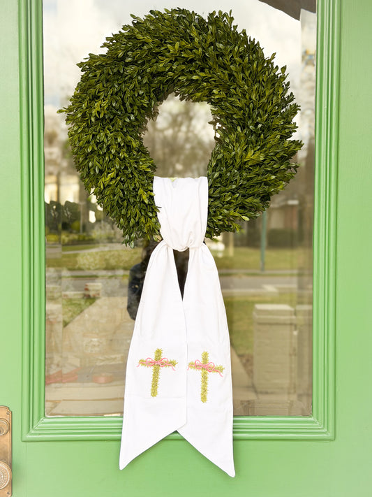 Blanc Box Heirloom Cross Linen Wreath Sash