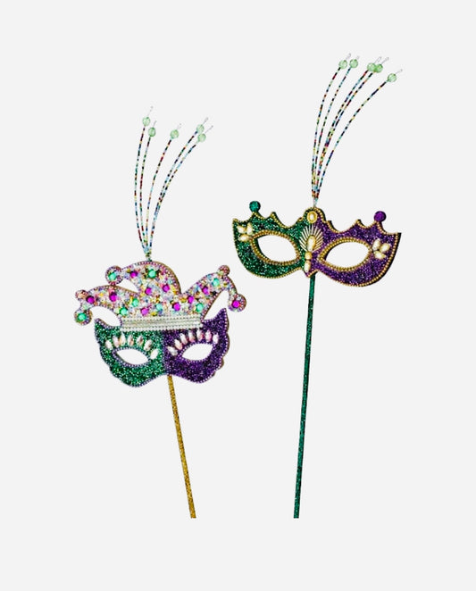 16" BEADED MARDI GRAS MASK PICK 2/AST
