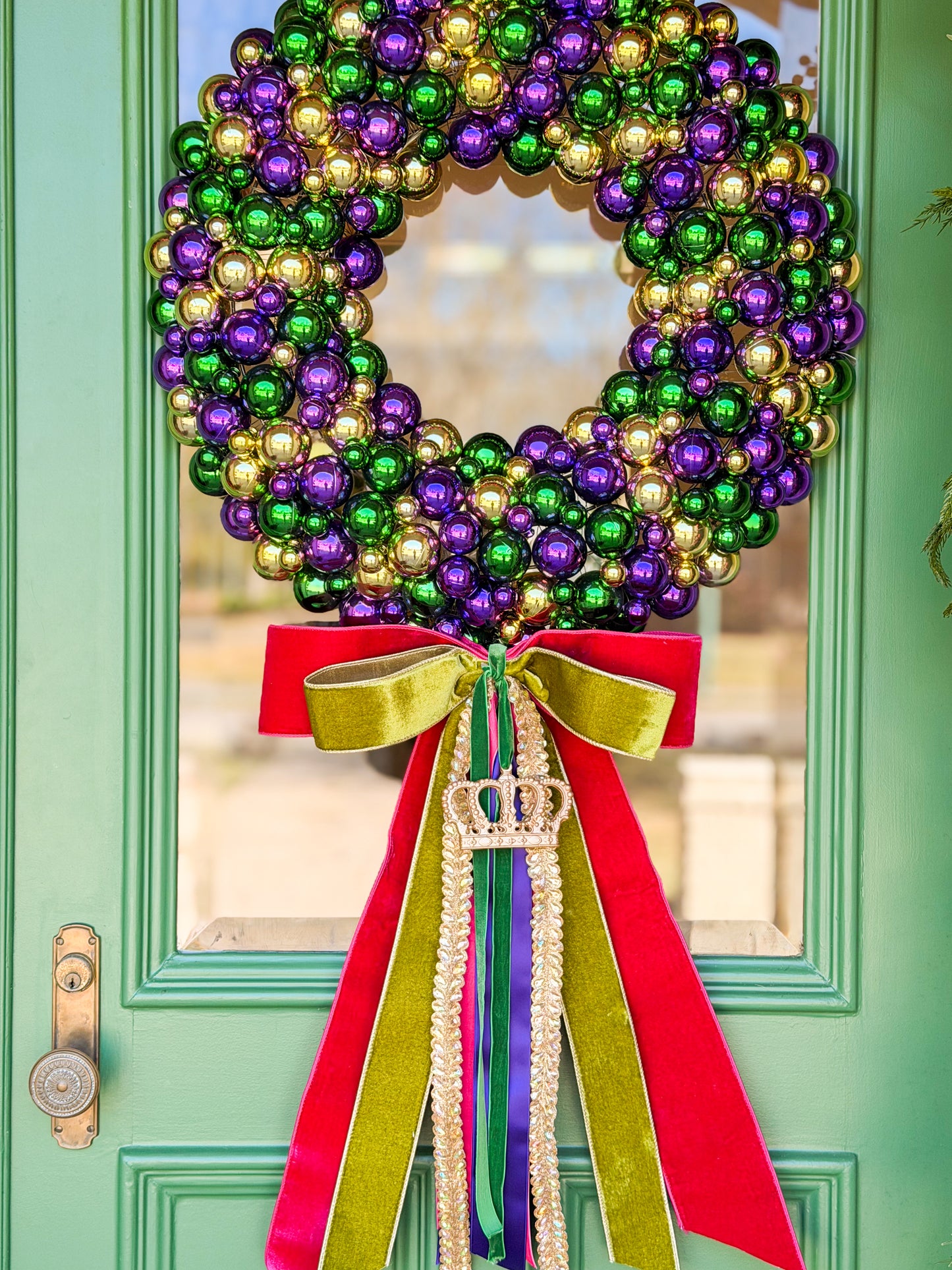 Crowned in Carnival Mardi Gras Wreath And Bow