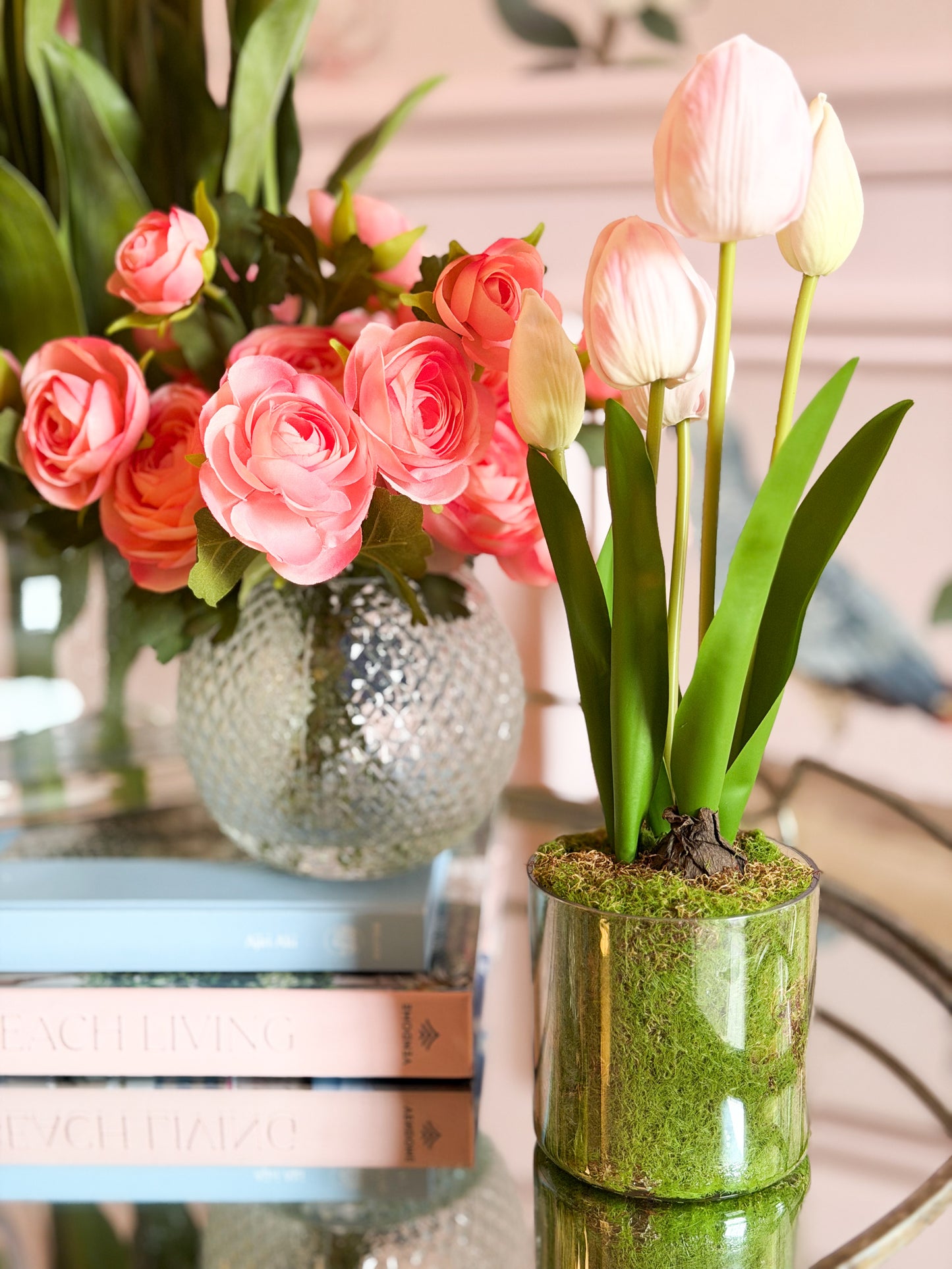 Pink Ranunculus in Glass Vase-11”