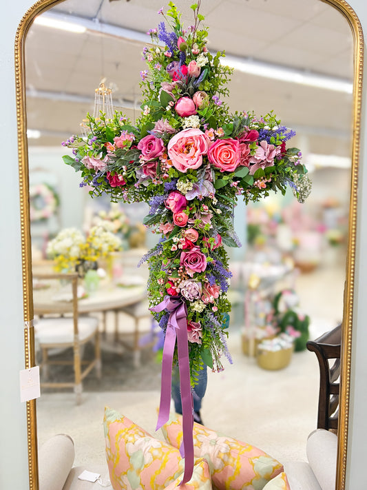 Grace in Full Bloom Floral Cross Wreath