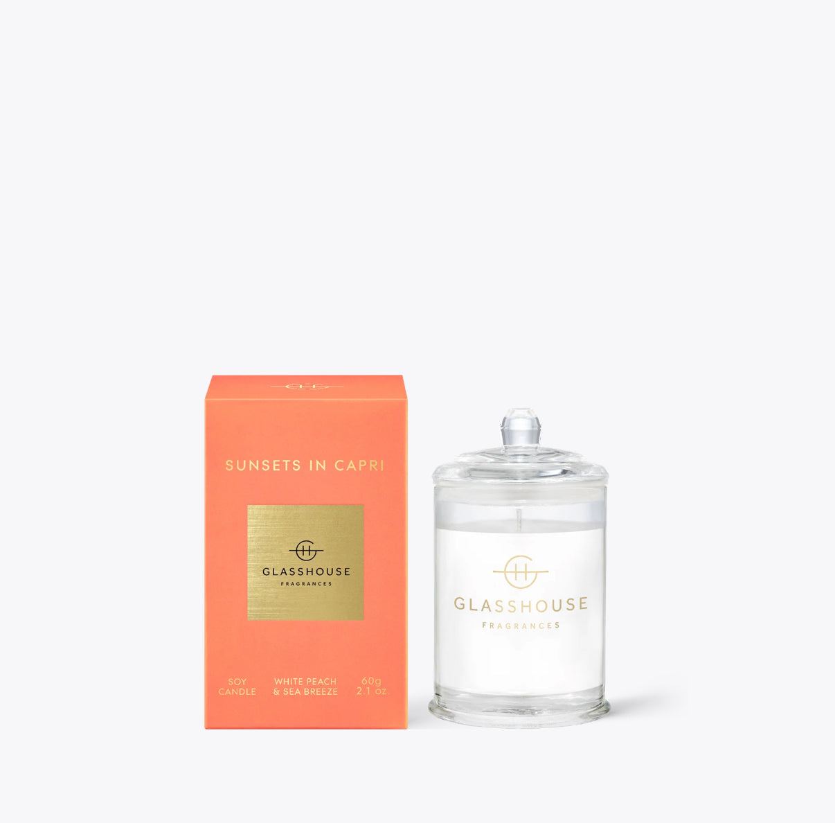 GLASSHOUSE Sunsets in Capri White Peach & Sea Breeze Soy Candle 2.1 Oz