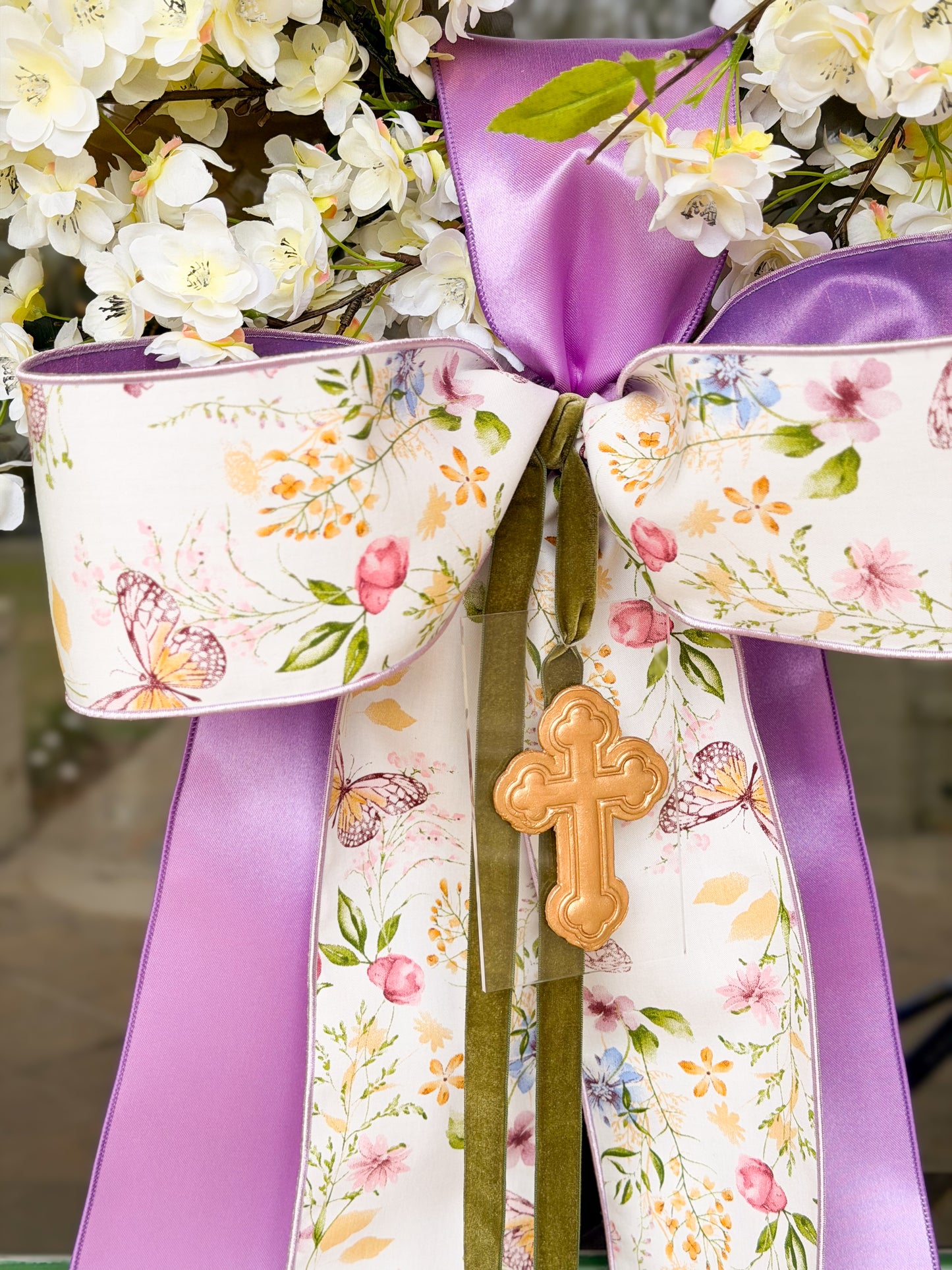 Lavender Grace Cross Cherry Blossom Wreath