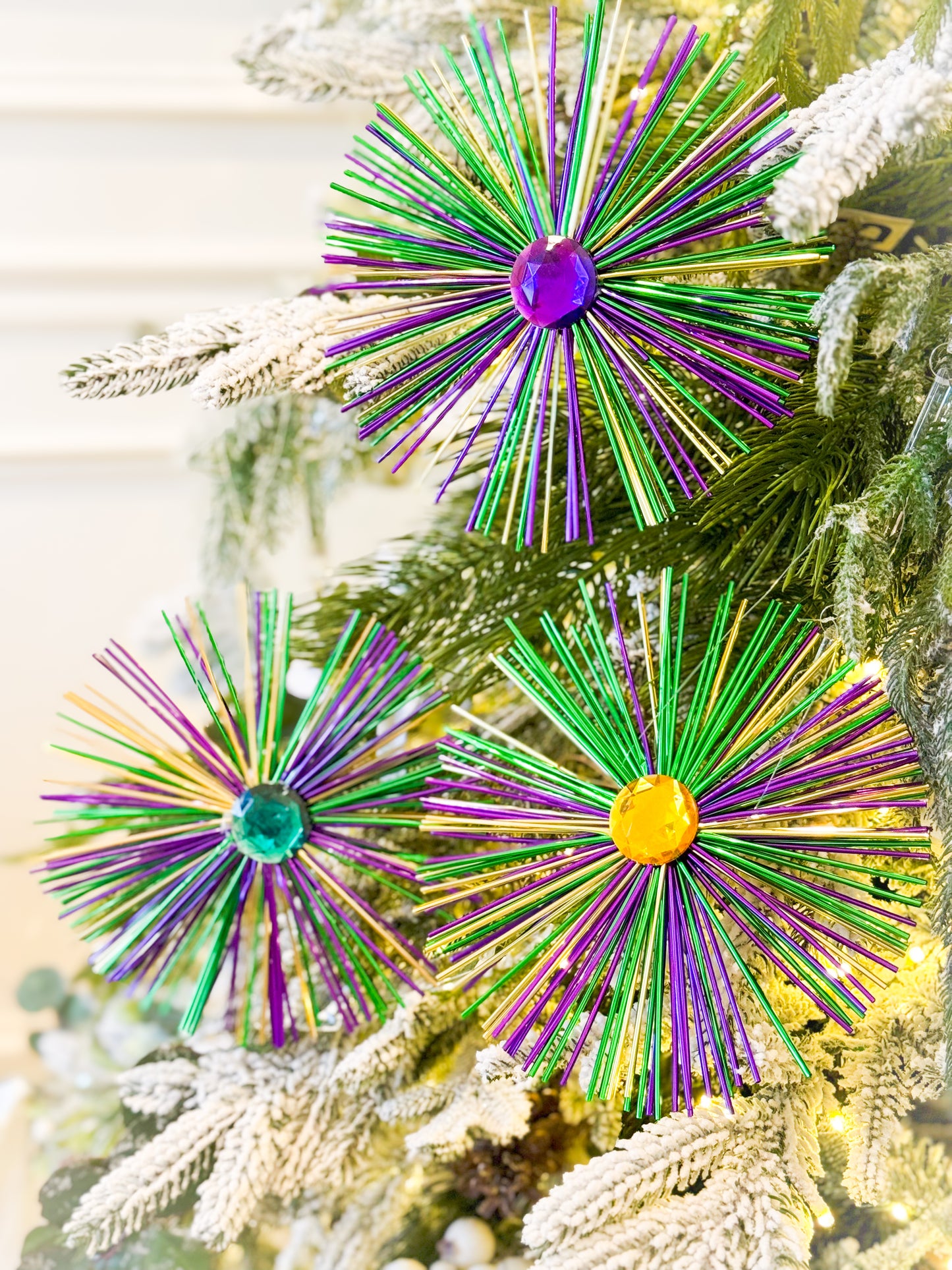 Set Of Three Mardi Gras Starburst Ornaments