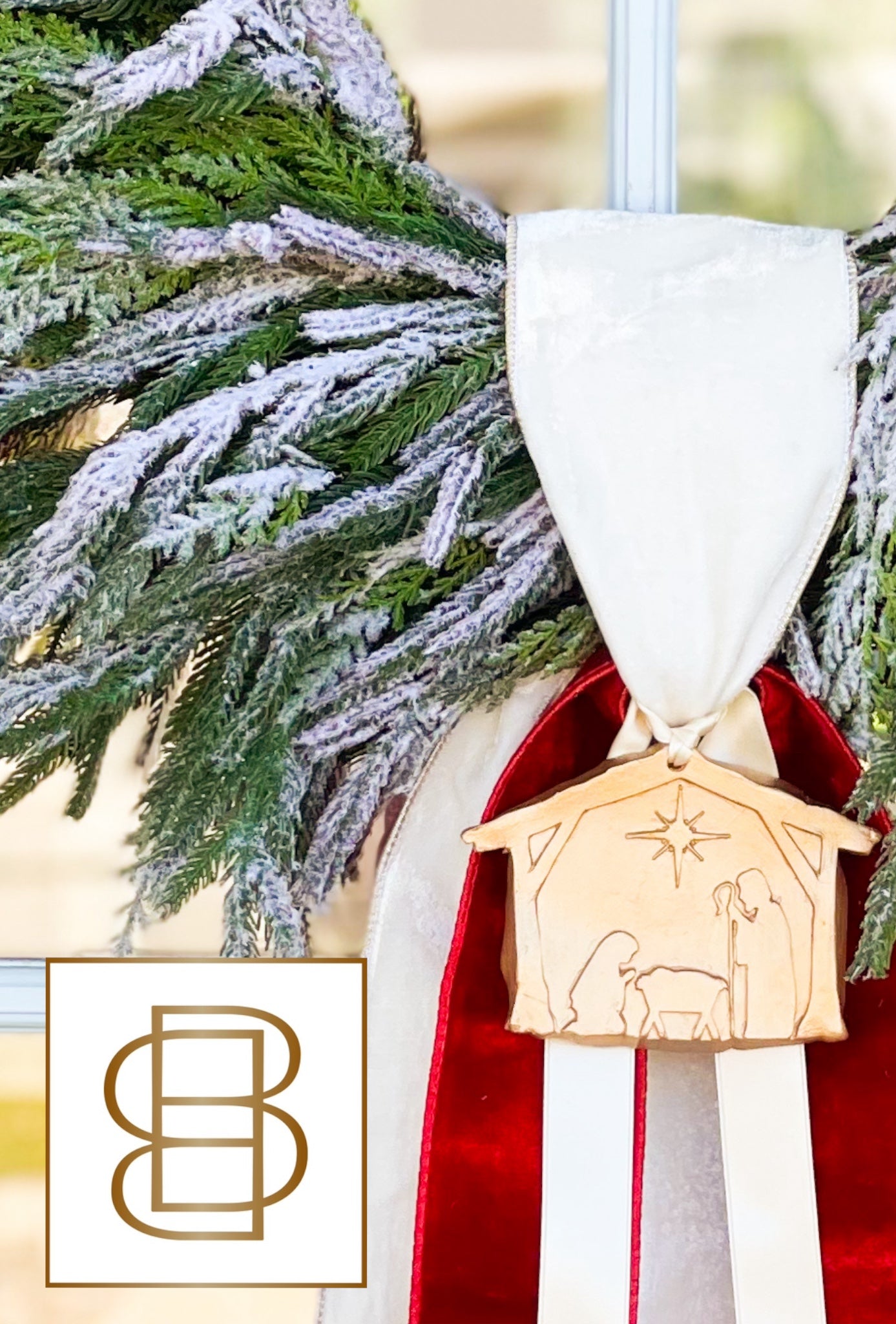 Emmanuel Wreath And Sash With Gold Nativity Ornament