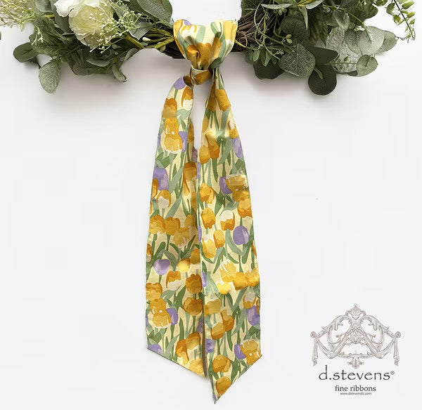 poplin yellow lavender watercolor tulip check back sash, yellow