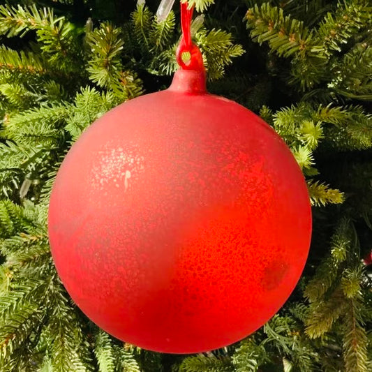 150mm mercury glass ornament hand blown top, red