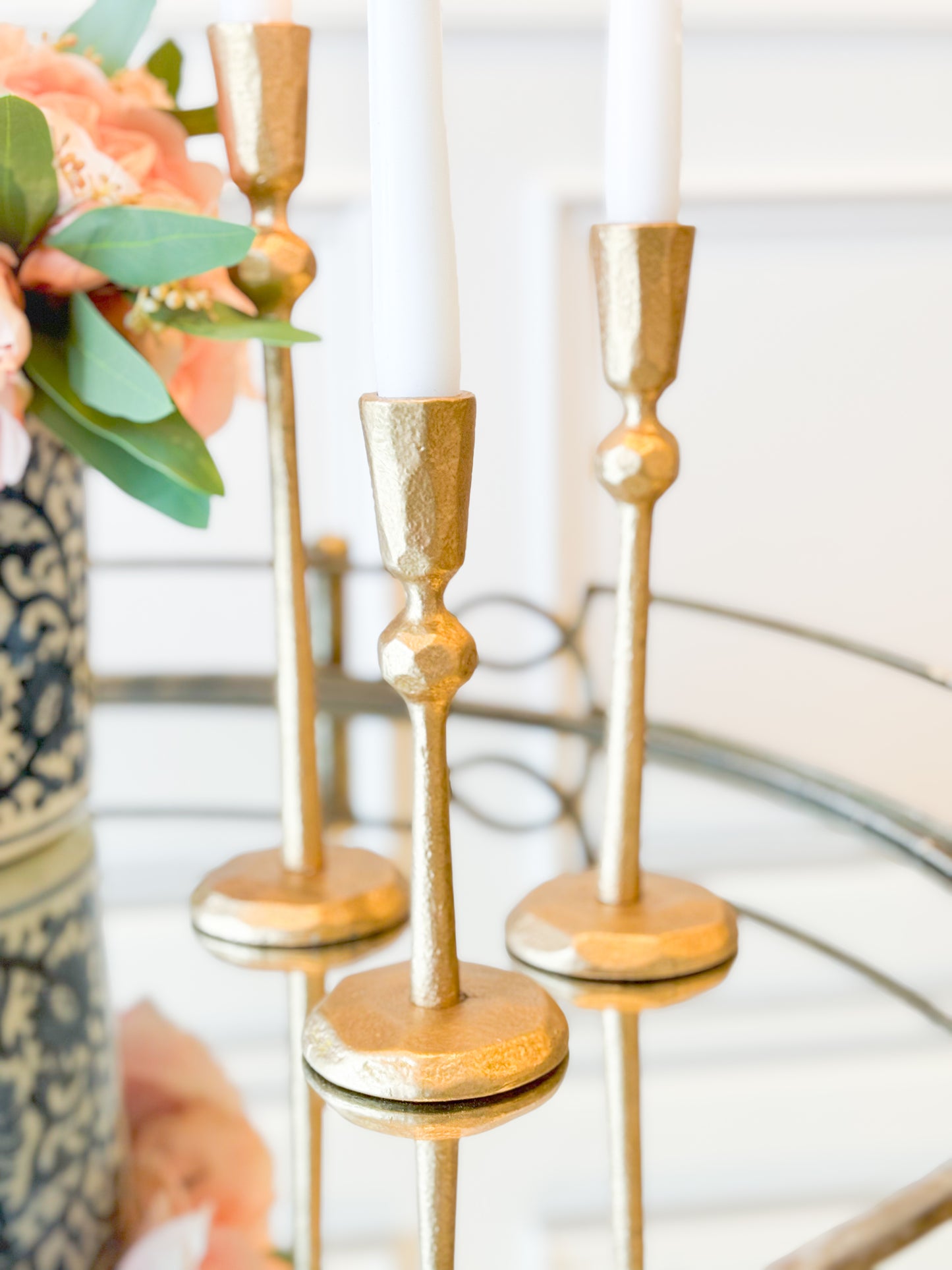 Set Of Three Gold Candle Holders