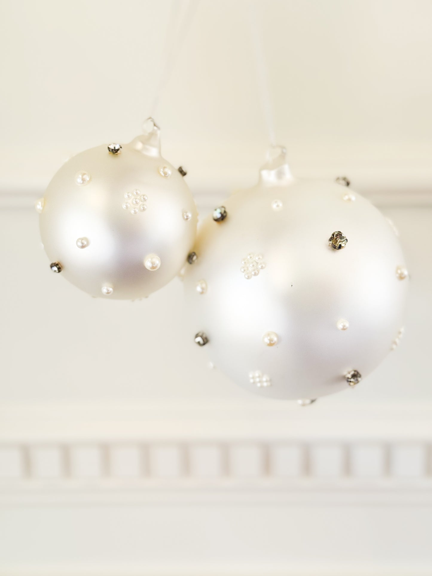 Set of Six Frosted Pearl & Crystal Snowfall Ornaments