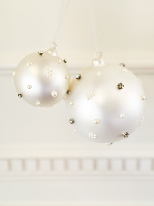 Set of Six Frosted Pearl & Crystal Snowfall Ornaments