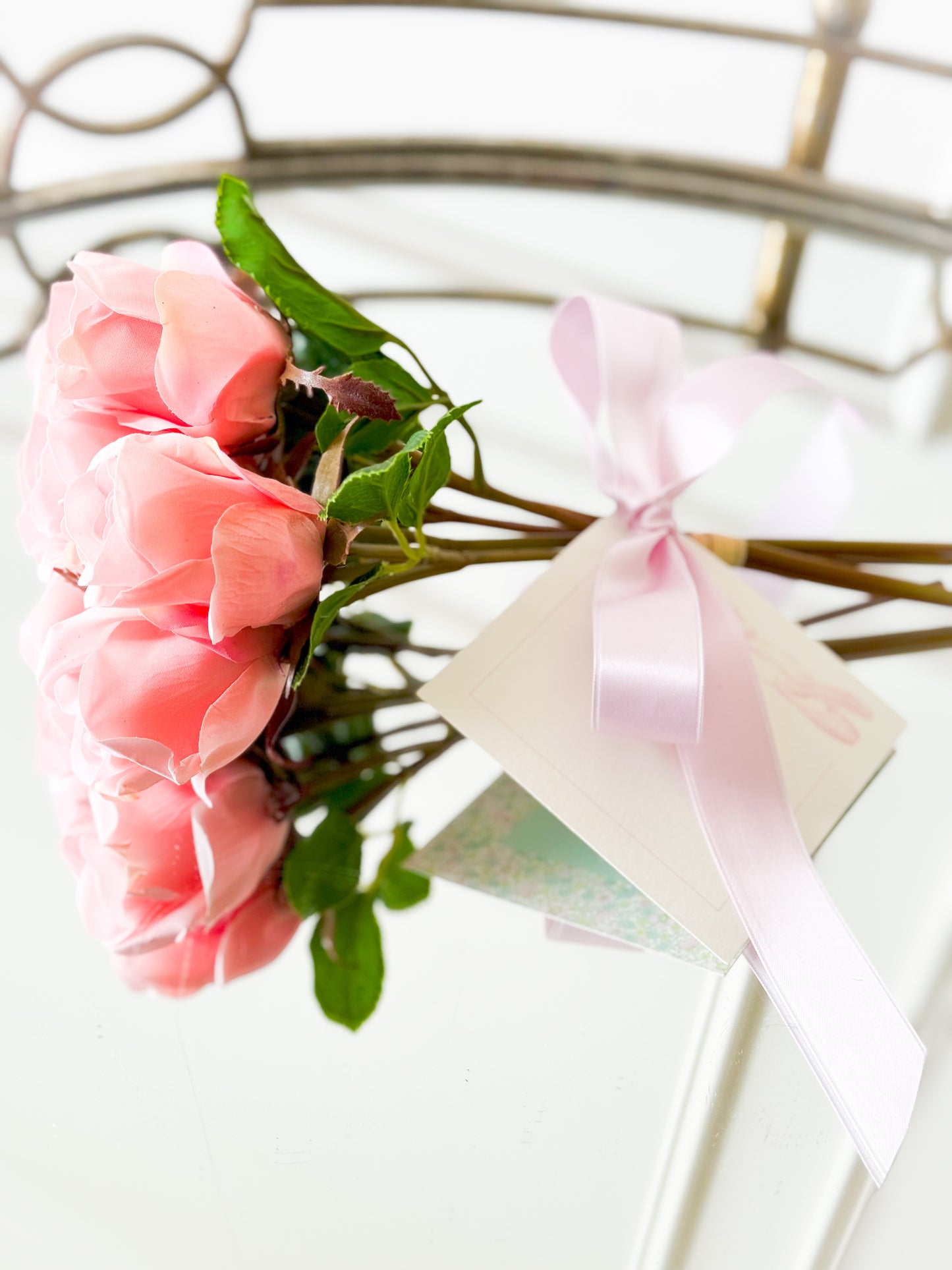 Rose Bouquet With Satin Ribbon And Card