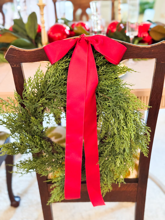 Fete Noel Christmas Cedar Satin Bow Wreath