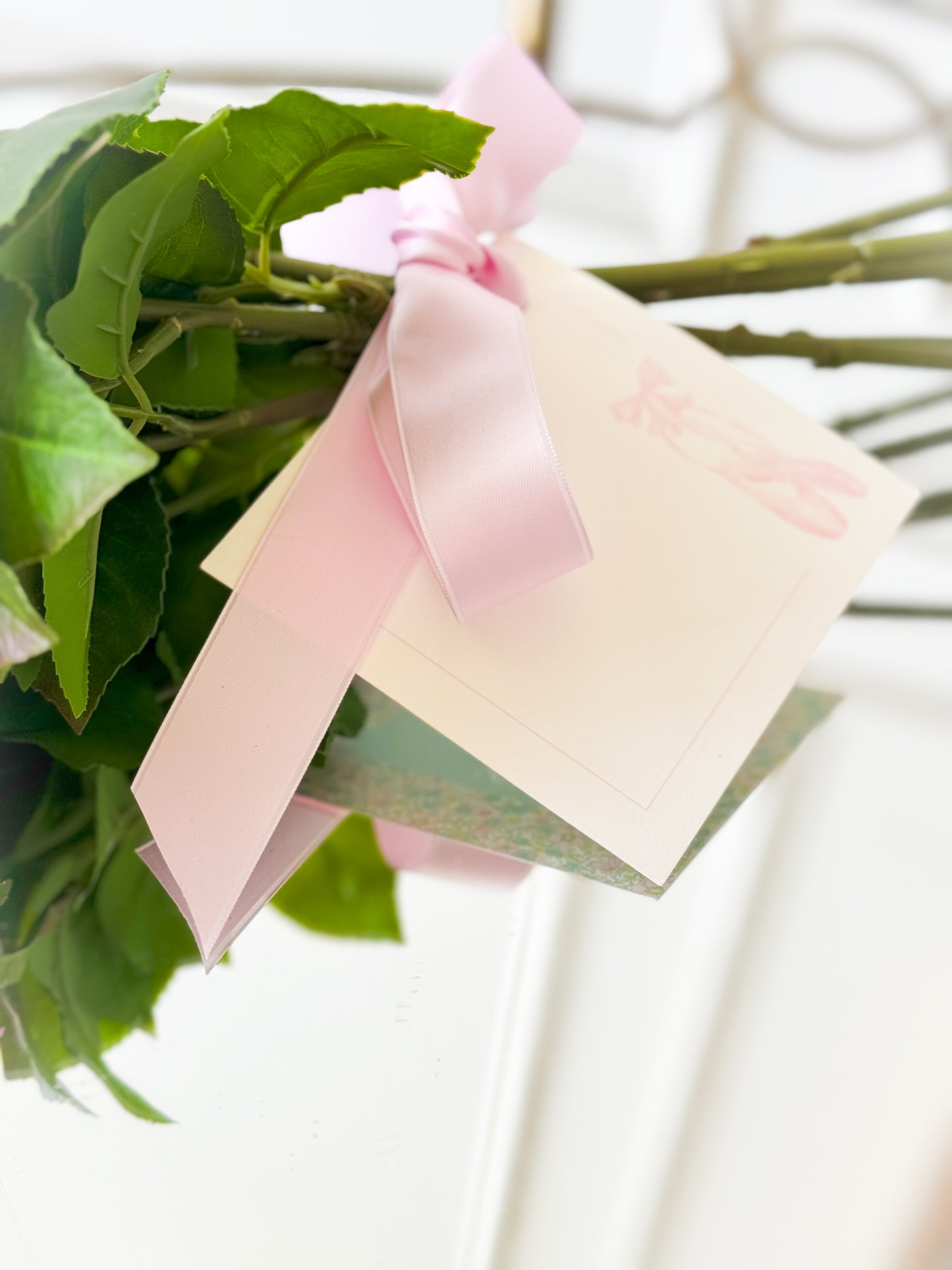 Rose Bouquet With Satin Ribbon And Card