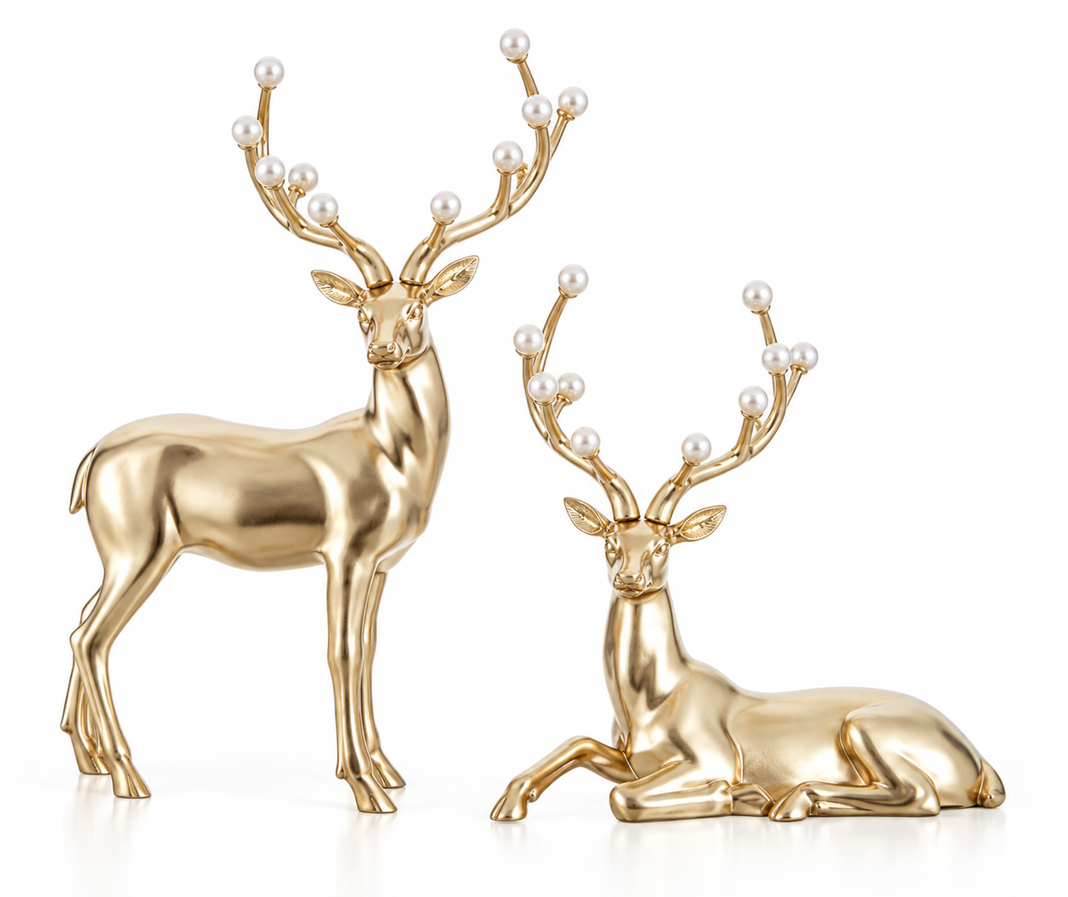 Golden Pearl Reindeer Set of 2