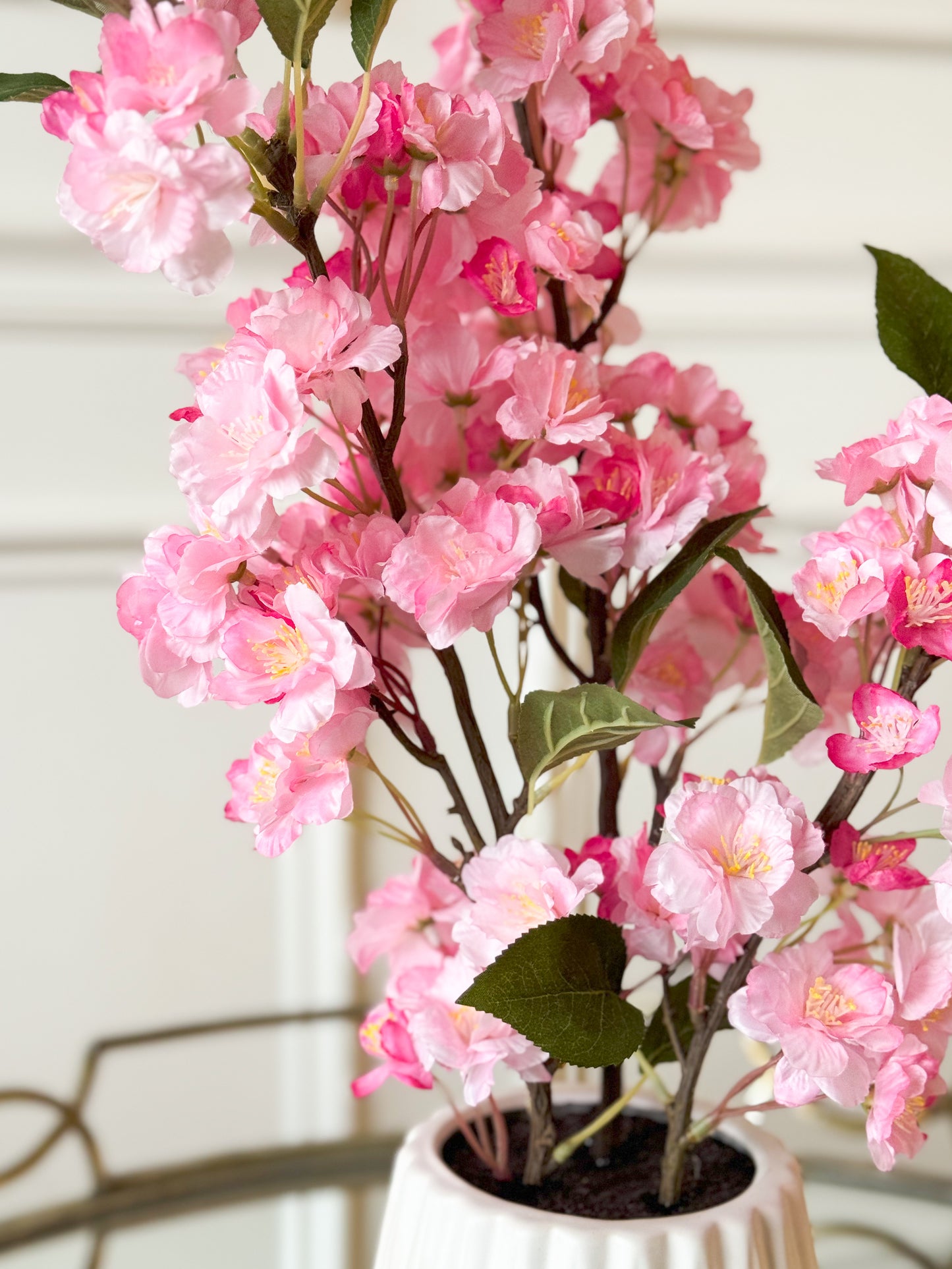Pink Cherry Blossom Plant In Glass Vase